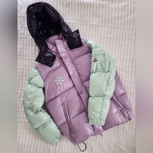 Moncler Lavender & Mint Colorblock Puffer Jacket with Hood